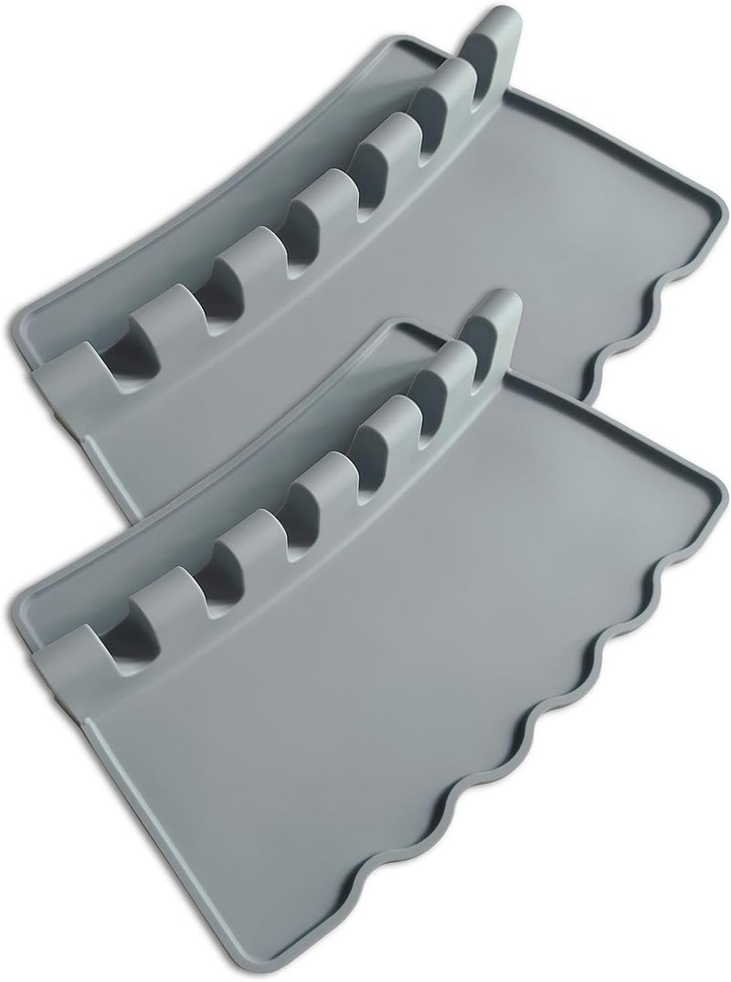 Acopelo 2 Pack Silicone Paint Brush Holders, Large Paint Brush Rest with 6 Slots, Suitable for Watercolor, Oil, Acrylic Painting Brushes (Grey) - Image 1